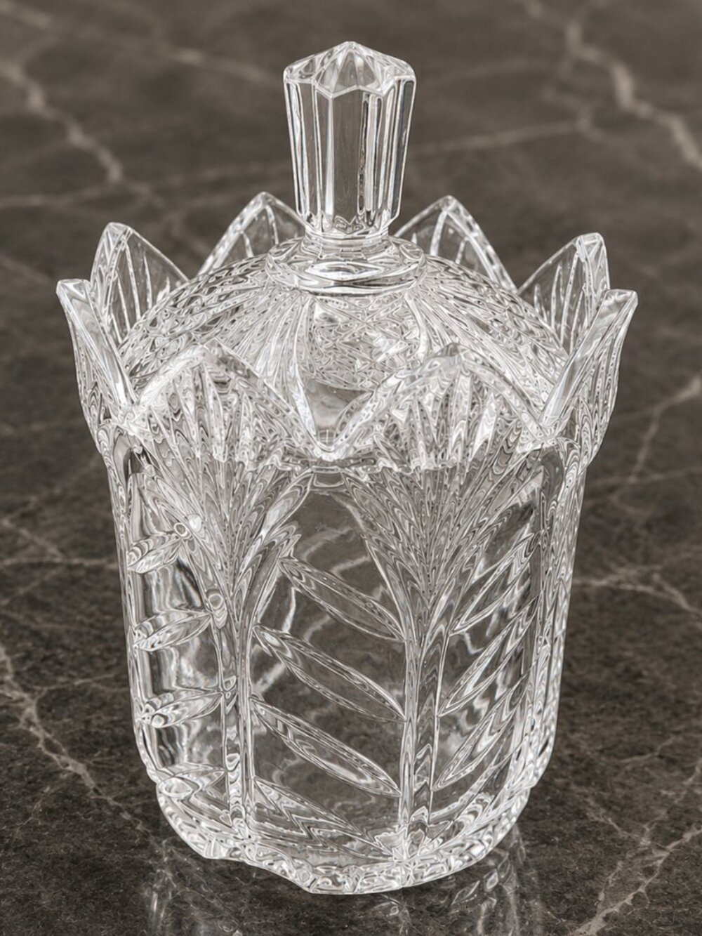 5th Avenue Crystal Portico Covered Candy Dish Jelly Jar Poland 6” Vintage